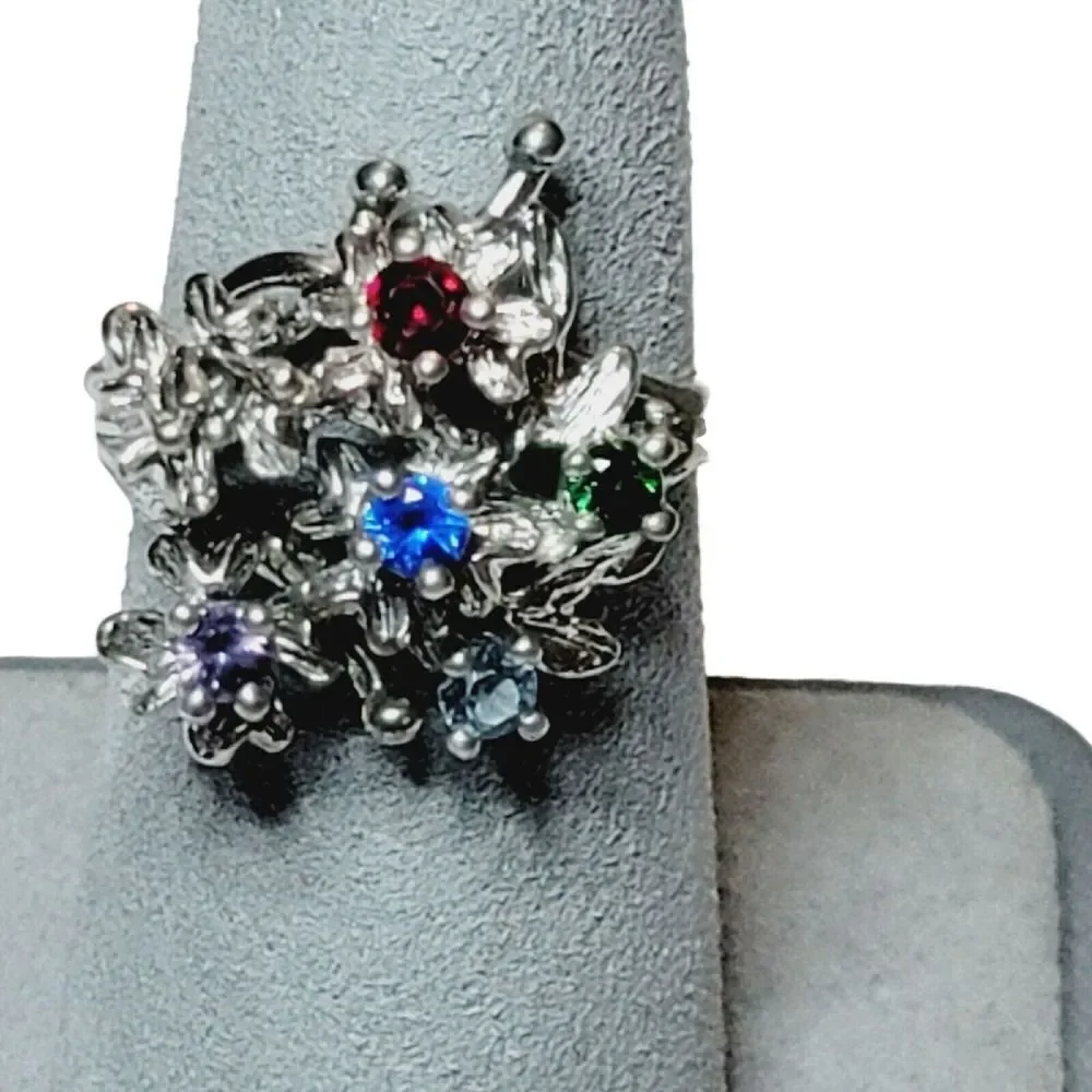 Colorful Multi Gemstone Sterling Silver Naatural Gemstones Ring Size 8 AS IS‎